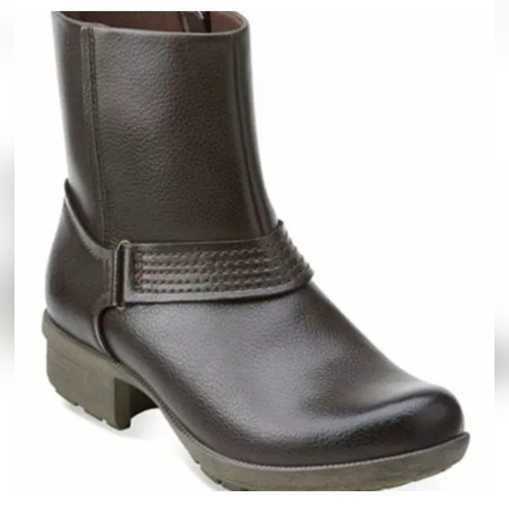Clarks Women's Riddle Wonder Platform Moto Boots Zip-up Comfort Booties Brown 10